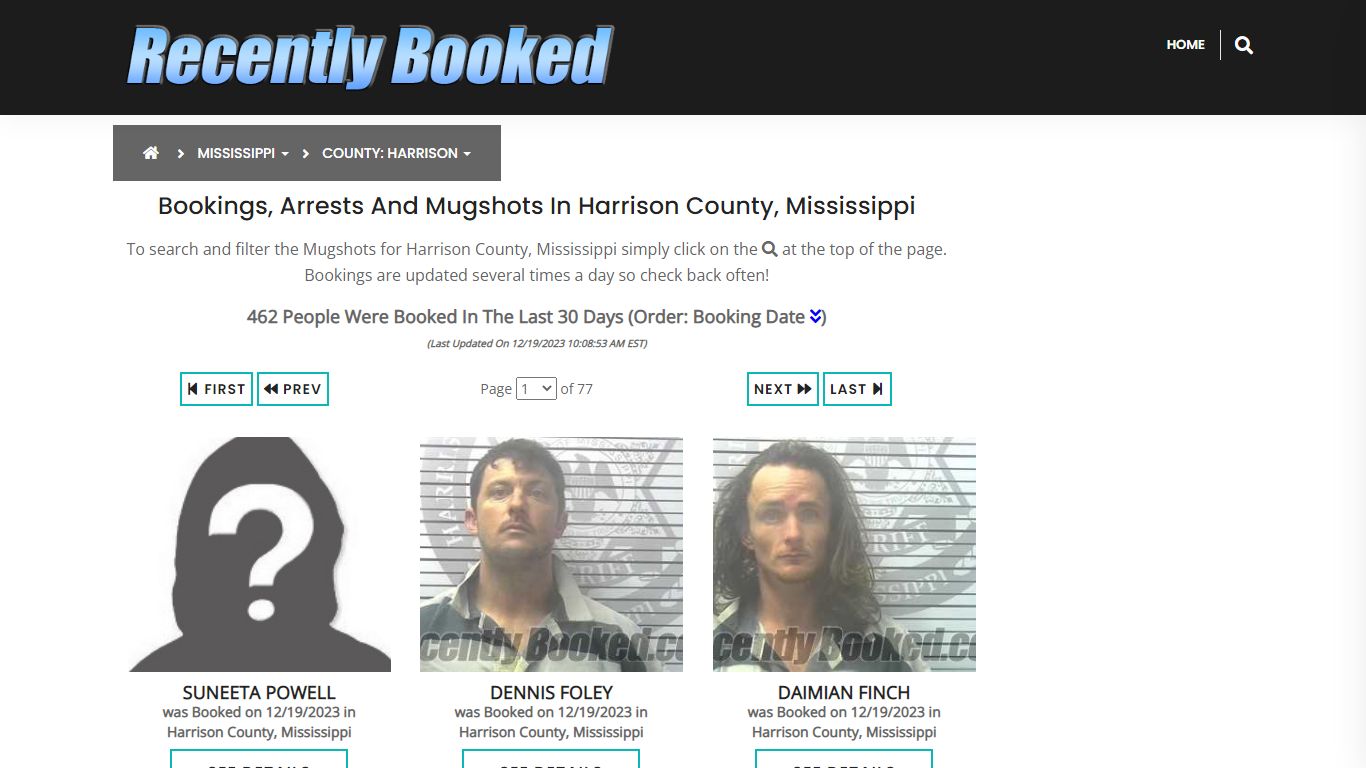 Bookings, Arrests and Mugshots in Harrison County, Mississippi