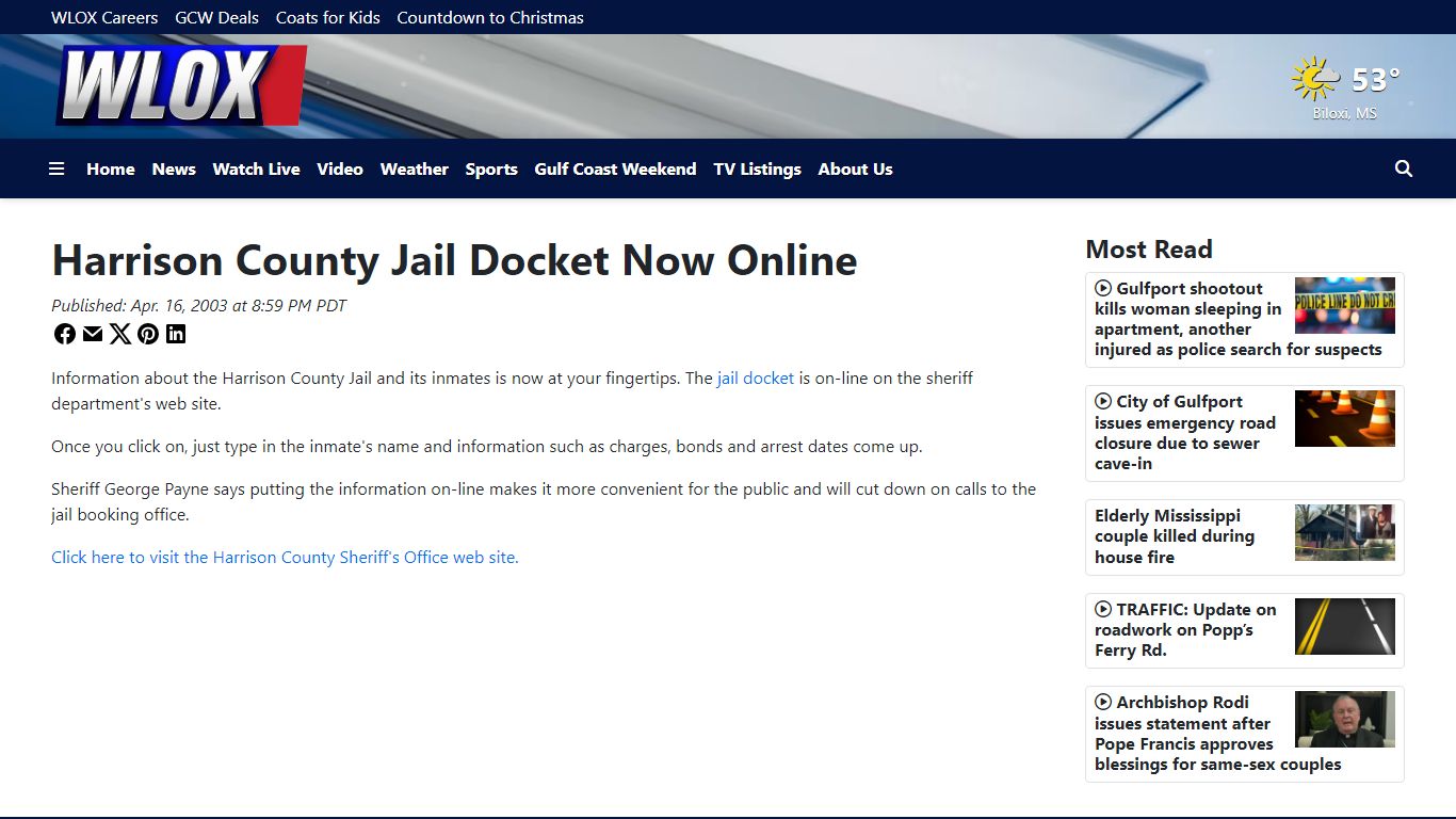 Harrison County Jail Docket Now Online - WLOX